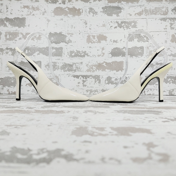 New Marc Fisher White Patent Leather Pointed Toe Slingback Heels V193 - Picture 7 of 14